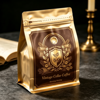 Sachet de café imprimé en héliogravure personnalisé, à fond plat, avec huit soudures latérales, valve de dégazage et fermeture éclair, pour sac de grains de café premium