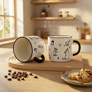 จานเซรามิกพอร์ซเลนลายการ์ตูนแมวสุนัขแบบกำหนดเองได้ตามสั่งจากโรงงาน ใช้กับเครื่องล้างจานและไมโครเวฟได้ ขายดีสำหรับกาแฟและฮาโลวีน - Product Image 4