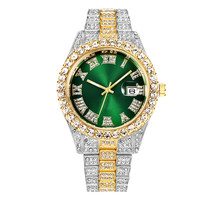 Montres de Luxe Personnalisées Bling Hip Hop Entièrement Serties Argent Or Cadran Bleu Quartz Diamant Montres Hommes Poignet YT051