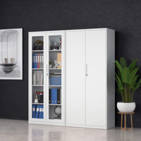 Archivador Metálico Moderno, Archivador de Oficina de Acero con Puerta de Vidrio Templado y Estantes Ajustables para Almacenamiento de Documentos