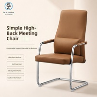 Chaise de conférence de direction haut de gamme en cuir PU, structure en bois, design ergonomique, pieds en acier, style moderne, fixe pour utilisation informatique