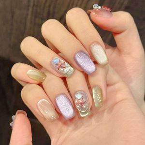 <span class=keywords><strong>Uñas</strong></span> <span class=keywords><strong>Postizas</strong></span> Hechas a Mano con Diseño de Ojo de Gato, Estrella de Mar 3D, Perla y Sirena, Estilo Veraniego de Playa, Lujosas y Reutilizables, Venta al Por Mayor - Product Image 3