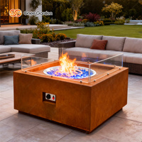 Table de feu extérieure au propane en acier Corten, finition rouillée naturelle, écologique