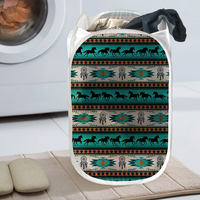 Cesta de lavanderia moderna africana dasgiki, cavalo de impressão tribal, malha de elefante pop up, fácil de transportar para cima e para baixo, escadas