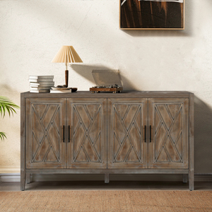 Modern Farmhouse Accent Cabinet 60 Inches 4 <b>Doors</b> Wood Sideboard Buffet Console Table - Product Image 3