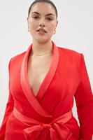 Nouvelle Collection Personnalisation Col Châle Manches Longues Couleur Rouge Blazer Long Ceinturé Casual Plus Size Robe Longue Midi pour Femmes
