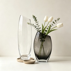 Vase en verre cristal rectangulaire moderne à bouche inclinée, style nordique, transparent, gris fumé, pour <span class=keywords><strong>la</strong></span> décoration <span class=keywords><strong>de</strong></span> <span class=keywords><strong>la</strong></span> maison, <span class=keywords><strong>de</strong></span> l'hôtel, <span class=keywords><strong>de</strong></span> <span class=keywords><strong>la</strong></span> table, écologique, hydroponique - Product Image 2