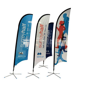 Bendera Pantai Bulu Polyester 4M dengan Tiang Bendera Fiberglass, Cetak Digital UV untuk Bendera Promosi Iklan yang Tahan Lama - Product Image 1