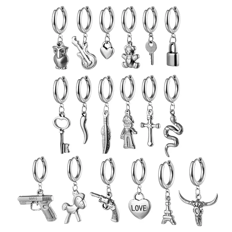 Xueyi 2023 populaire Punk acier chirurgical oreille Clip boucles d'oreilles pour hommes ou femmes Piercing oreille cerceau croix Snack bijoux en gros