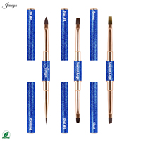 Ensemble de pinceaux à ongles ovales en nylon double face avec manche métallique bleu, processus de pailletage de haute qualité, pour la création d'art sur ongles en gel