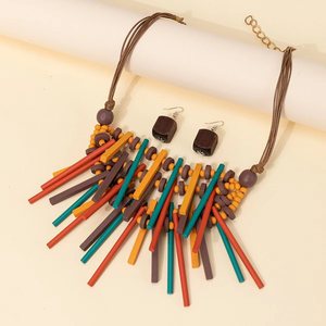 Collier statement bohème multi-rangs en <span class=keywords><strong>bois</strong></span> massif, grand et épais, pour femme, ethnique, coloré, barre en <span class=keywords><strong>bois</strong></span>, mariage, 50 cm - Product Image 3