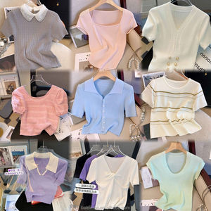 Camiseta Corta para Mujer, Estilo Ajustado de Alta Calidad con Cuello Holgado, Manga Corta, Decoración con Cuentas, Verano, Venta al Por Mayor, Talla Personalizada <span class=keywords><strong>XS</strong></span> - Product Image 2
