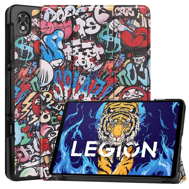 Magnet Slim Trifold Folio Stand Silk Print PU Leather Tablet Case Cover for Lenovo Legion Y700 (1st Gen)2022