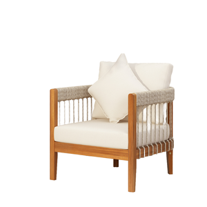 Sillón de Exterior Moderno de Madera de Acacia, Ecológico, con Detalles de Cuerda Tejida a Mano y Respaldo Curvo, Resistente al Agua, para Uso en Hoteles - Product Image 1