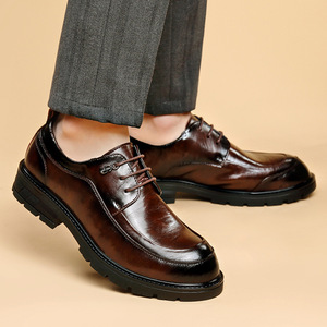 Chaussures habillées en cuir pour hommes, style Oxford, bout rond, à lacets, semelle souple, pour le bureau et les occasions professionnelles, couleur unie, automne - Product Image 2