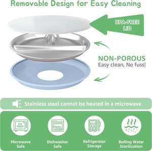 Assiettes à ventouse pour bébé en acier inoxydable avec couvercle en silicone amovible, bol en métal divisé pour enfants - Product Image 6