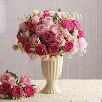 Buket Bunga Buatan Lima Tangkai Mawar Persia Peony Hydrangea Rangkaian Sutra Semi-Handmade untuk Ulang Tahun Hari Valentine