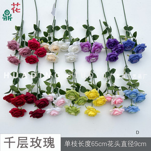 Rosas Artificiales de Seda de 3 Cabezas, en Capas, Realistas, para Decoración de Bodas, Estilo Moderno - Product Image 4