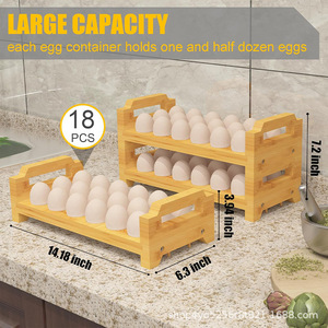 Wooden Egg Rack Stackable Multi Layer With Handle For <b>Kitchen</b> Fridge Countertop Storage Organizer Rectangle Shape - Product Image 4