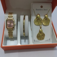 Ensemble de bijoux pour femmes, 6 pièces, montre en or, collier, boucles d'oreilles, bracelet, montre-bracelet à quartz de luxe, Reloj Mujer