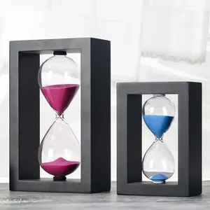 Creative 30 60 Minute Hourglass Sand Clock Black Wooden Frame Rectangle Hourglass Sand Timer