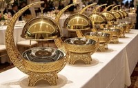 Recipiente para Calentar Comida de Acero Inoxidable con Diseño de Luna Creciente Chapada en Oro de 8L, para Buffet de Ramadán e Iftar