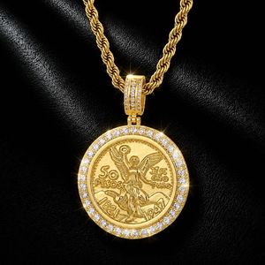 Collier Hip Hop pour Homme, Pendentif en forme de pièce de <span class=keywords><strong>50</strong></span> Peso Mexicain, motif Ange de la Liberté, entièrement micro-pavé de zircon, bijoux bling-bling, vente en gros - Product Image 5