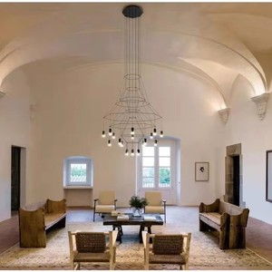 Lámpara colgante geométrica negra de forma alargada con base para bombilla LED E27 para iluminación de techo en villas, lofts y escaleras. - Product Image 3