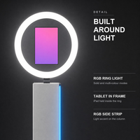 Photo Booth Bulat dengan Kolom Lampu LED Berubah Warna, Mendukung Tablet 10-13 Inch untuk Acara Pameran Dagang