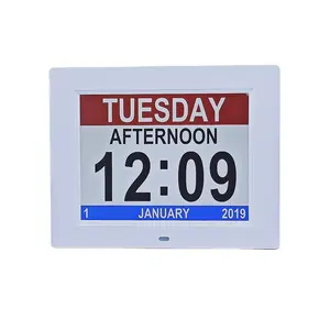 Orologio di demenza di promemoria di allarme digitale in plastica ABS bianco da 8 pollici per orologio da parete calendario anziano