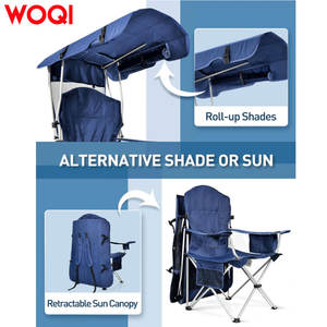 Silla plegable de playa Woqi con toldo, portavasos y bolsillos laterales para acampar al aire libre - Product Image 4