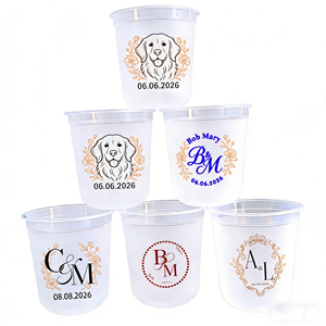 9 gobelets personnalisés de 16 oz avec couvercle et paille en PP, gobelets en plastique personnalisés pour mariages, fêtes d'anniversaire avec noms et monogramme de la mariée - Product Image 1