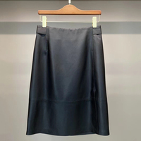 Jupe en cuir véritable rouge mi-longue, taille élastique, style élégant, nouvelle conception 3404 pour femmes