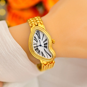 Phụ Nữ Mới Sang Trọng Vàng Đồng Hồ Đeo Tay Phụ Nữ Của Thép Không Gỉ Không Thấm Nước Thạch Anh Xem Hình Dạng Không Thường Xuyên Vàng Nóng Chảy Tai Nạn Dali Thiết Kế - Product Image 2