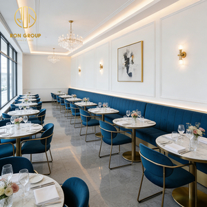 Divano in Velluto Blu di Lusso con Struttura in Metallo Rotonda, Tavolo in Marmo <span class=keywords><strong>e</strong></span> Set di <span class=keywords><strong>Sedie</strong></span> per Uso Commerciale in Ristoranti - Product Image 5