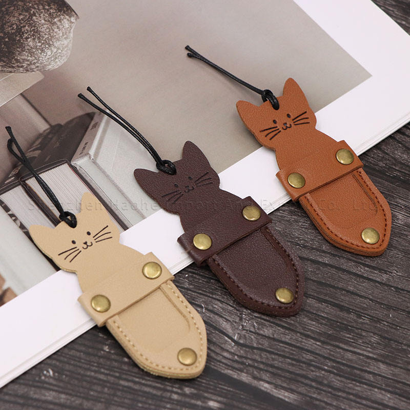 Creative Cute Cat-Shaped PU Leather Bookmark with Pen Holder ...