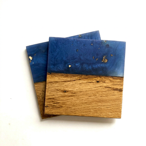 Square Wooden Coasters with Blue <b>Resin</b> <b>Top</b> Handmade Modern Design Non-Slip Mats 350mm Diameter <b>for</b> <b>Table</b> Decor - Product Image 1