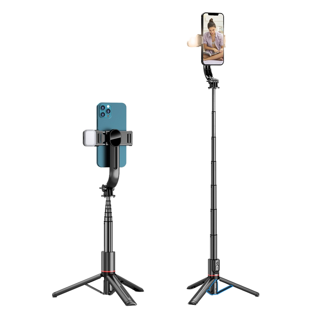 High Quality L12D 4-in-1 Aluminum Alloy Tripod Stand Selfie Stick Double Flash Fill Lights Fold Function 1085mm Extended