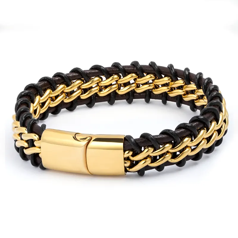 New stainless steel leather braided rope bracelets for men