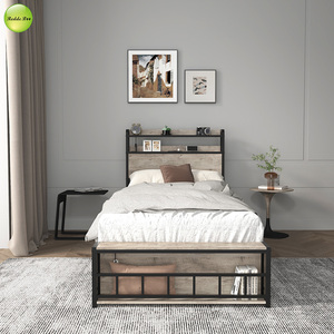 Consegna Rapida dagli USA, <span class=keywords><strong>Letto</strong></span> Singolo Moderno <span class=keywords><strong>in</strong></span> <span class=keywords><strong>Ferro</strong></span> con Testiera Contenitore LED e Ricarica 4786 - Product Image 1