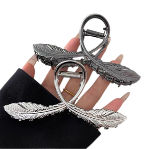 Grandes <span class=keywords><strong>pinces</strong></span> à cheveux 11.5cm à double plumes en relief Pince à cheveux en alliage de zinc Barrettes épingles à cheveux requin pour queue de cheval fille - Product Image 1