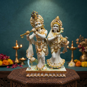 Estatua de Radha Krishna Hecha a Mano en Resina |   Decoración Religiosa y Cultural de Diseño Tradicional para Mesa, Regalo para el Hogar u Oficina - Product Image 3