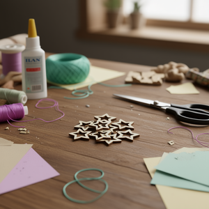 Accessorio in Legno a Forma di Stella ILAN 25mm 9 Pezzi per Decorazioni Artigianali - Product Image 2