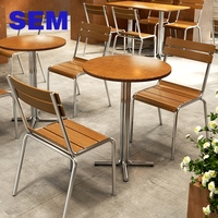 Ensemble table et chaises de salle à manger SEM moderne en acier inoxydable et bois, couleur bois naturel, pour restaurants, cafés et salons de thé