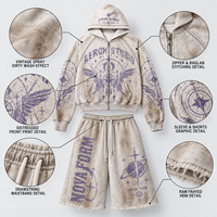 Ensemble sweat à capuche et short pour homme, personnalisé, vente en gros, style vintage délavé, imprimé graphique, coupe décontractée, mode décontractée, fabricant de vêtements OEM