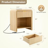 Table de chevet incurvée et cannelée Combohome, moderne, avec station de charge intégrée, poignée et étagère de rangement ouverte, haute qualité