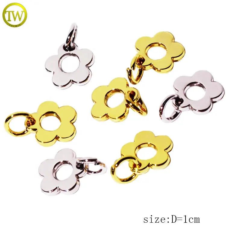 Factory supply min flower charms logos gold color metal jewelry tags brand pendant for bracelet