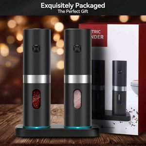 Ensemble moulin à sel et à poivre en acier inoxydable, moulin à épices semi-automatique rechargeable par USB avec base rechargeable - Product Image 5