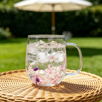 Tasse en verre borosilicate à double paroi tendance de 9 oz avec motif floral, sans BPA, isolation thermique pour les couples, café et jus de fruits