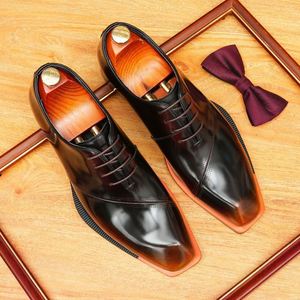 Korean-Style Square-<b>Toe</b> Men's High-Top Leather Boots, Brogue Carved Genuine Leather Chelsea Boots, Business <b>Cap</b>-<b>Toe</b> Ankle Boots - Product Image 6